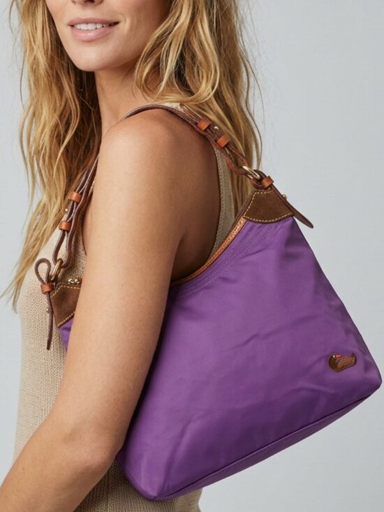 Dooney & Bourke Handbags - Dooney & Bourke Purple Canvas And Leather Colorful Shoulder Bag Tote